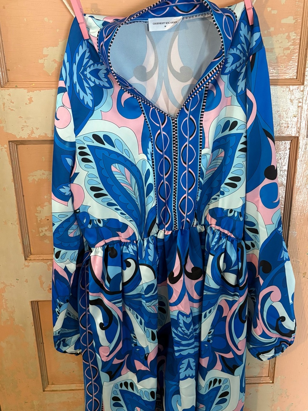 Goodnight Macaroon Blue & Pink Paisley V-Neck Tunic/Dress